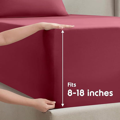 Nestl Queen Sheet Set - Luxury 1800 Ultra-Soft Microfiber Bed Sheets - Double Brushed - Deep Pockets - Easy Fit - 4 Piece Set - Bedding Sheets & Pillowcases (Queen, Burgundy Red)