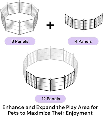 SunsGrove Dog Playpen Outdoor, Heavy Duty 24 Inch 4 Panels Puppy Play Pen for Indoors, Free and Safe Play Dog Fence, Black