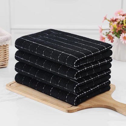 Homaxy 100% Cotton Terry Kitchen Towels(Black, 20 x 28 inches), Checkered Designed, Soft and Super Absorbent Dish Towels, Large 6 Pack