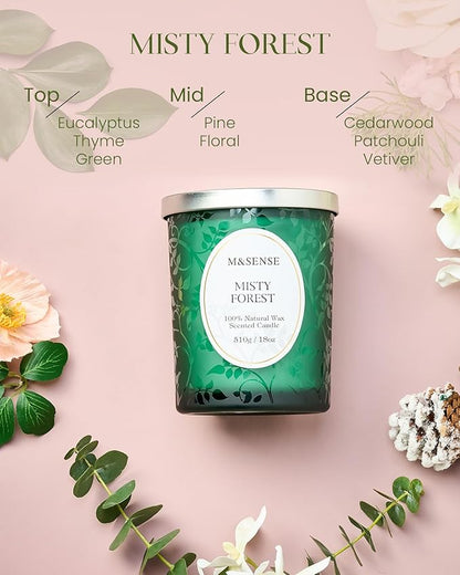 M&SENSE Eucalyptus Pine Soy Candle, Cracking Wooden Wick 18oz 100 Hours Slow Burning Non Toxic, Winter Aromatherapy Candle for Home Fragrance Relaxation, Housewarming Gifts for Men & Women