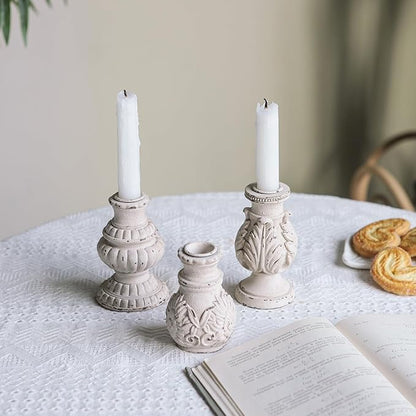 NIKKY HOME Taper Candle Holders Set of 3, Vintage Candle Stand Decorative Resin Candlestick for Wedding Party Mantle Fireplace Dining Room Table Centerpieces Decor