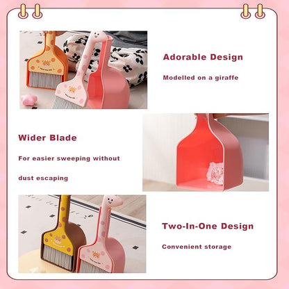 Small Broom with Dustpan Combo Set Cartoon Mini Broom and Dustpan Set Cute Cleaning Kit for Home Office Floor Counter Pet Nest (Brown)