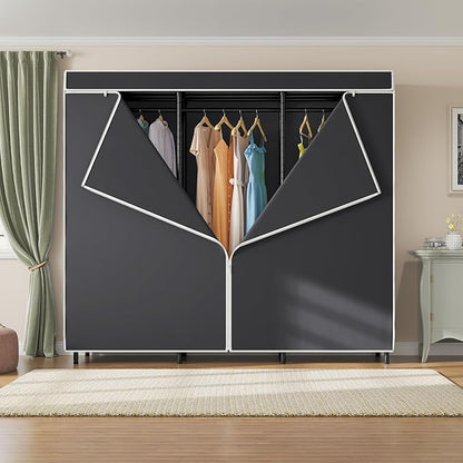VIPEK V5C SE Garment Rack Wardrobe Closet, Heavy Duty Clothes Rack with Adjustable Shelves and Black Cover, Black Metal Closet Racks Clothing Storage Organizer for Bedroom, 70.1" Lx17.3 Wx76.4 H