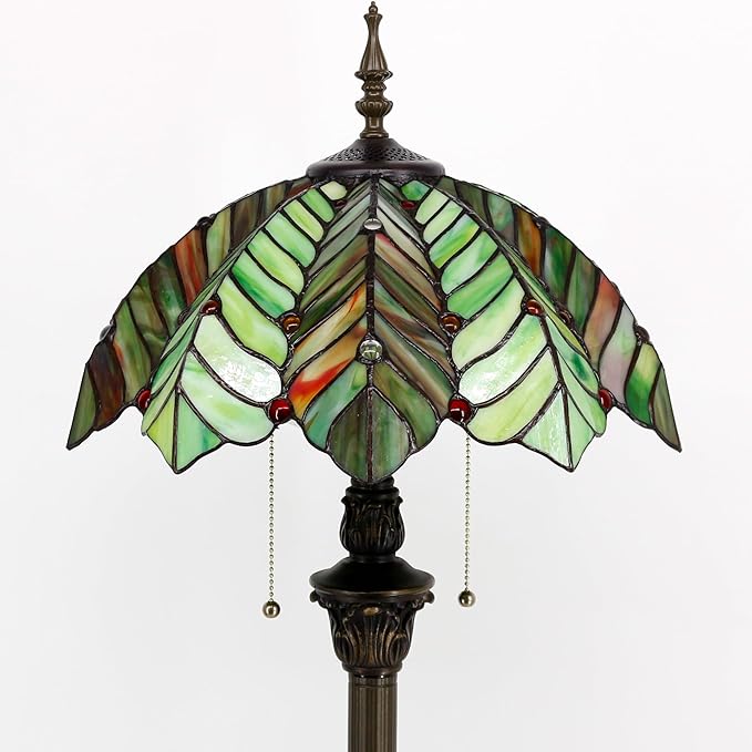 Tiffany Floor Lamp Stained Glass Lamp Standing Reading Light 16x16x70 Inch for Living Room (Amber Green Beach Coconut Tree Style)