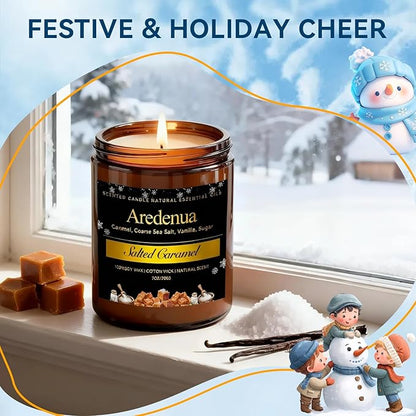 Winter Candles - Salted Caramel Candle | Cozy Holiday Scented Candles - 7oz Jar Soy Candle for Winter Home, Holiday & Christmas Gifts for Women Men