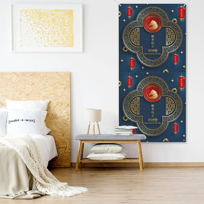Year Of The Horse Happy Chinese New Year 2026 Door Cover Decorations Banner Flag Welcome Hanging Backdrop Sign Party Background Decor Holiday Supplies 35 * 72 Inches