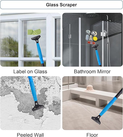 Swivel Squeegee Kit with 4 Extension Poles,Glass Scraper, Bendable Duster, 2 Window Scrubber Cloth for Glass, Car, Floor, Home,Garden