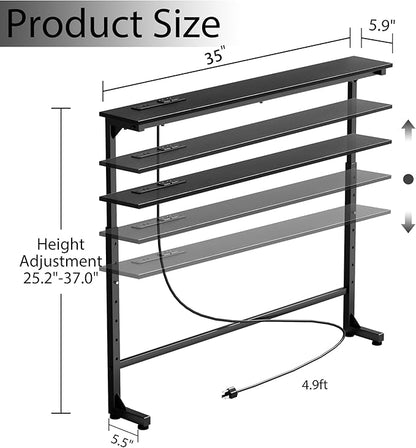 35 inch Narrow Console Table with Outlet,Adjustable Height(25"-37") Behind Sofa Table,Couch Behind Table Skinny,Couch Shelf with Charging Station,Long Entryway Tables for Living Room,Black