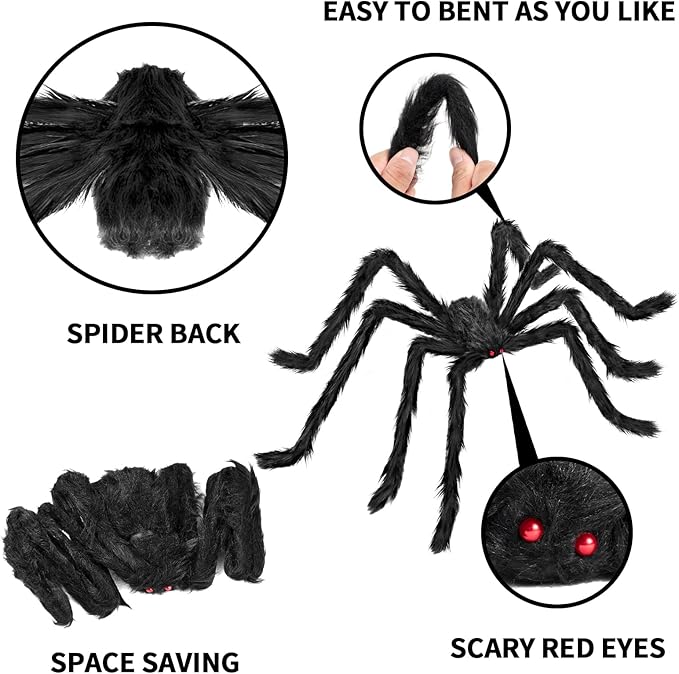 Halloween Decorations Outdoor, 2PCS 59" Scary Giant Spiders, Halloween Party Decorations, Large Haunted House Props,Yard Lawn Decorations Indoor Black