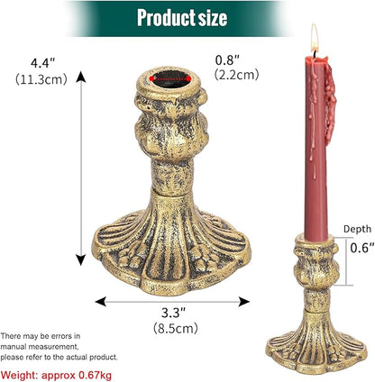 Sungmor Vintage Gold Cast Iron Candle Holder – 4.4" Tall Decorative Rustic Taper Candle Stand – Heavy Antique-Style Candlestick for Table Centerpiece, Fireplace Mantel, or Farmhouse Home Décor