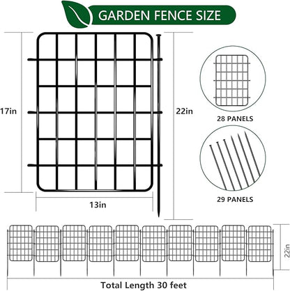30ft x 22in Garden Fence Animal Barrier, 28 Panels No Dig Fence Border, Rustproof Metal Decorative Garden Fence with Ground Stake, Flower Bed Edging Border for Dog, Rabbit, Outdoor Yard Patio Decor