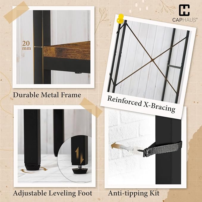 CAPHAUS 550lbs Capacity Garment Rack for Hanging Clothes, Heavy Duty Metal Open Wardrobe w/Hanging Rods & Drawers, Free Standing Closet Organizer, Metal Closet w/Wooden Boards, Rustic Oak Board
