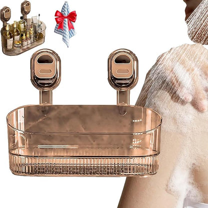 No-Drill Bathroom Suction Storage Box – Large Capacity & Strong Load-Bearing,Corrugated Suction Cup Storage Holder,No Drill Hanging Mount Holder Bathroom Organizers And Storages Shelf (Gold)