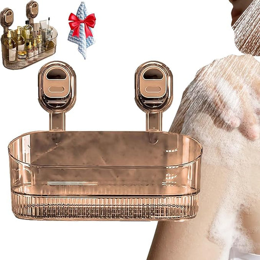 No-Drill Bathroom Suction Storage Box – Large Capacity & Strong Load-Bearing,Corrugated Suction Cup Storage Holder,No Drill Hanging Mount Holder Bathroom Organizers And Storages Shelf (Gold)