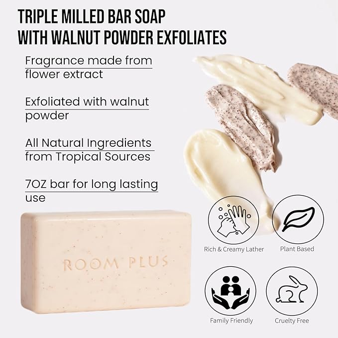 YESUN Fragrance Bar Soap,Jasmine-Walnut powder exfoliates,Big Brick of Bath Soap(pack of 2,14ounce) ROOMPLUS-PLANT SOAP, Moisturizing,Gentle cleaning body wash,Triple-Milled Solid Soap -Natural soap