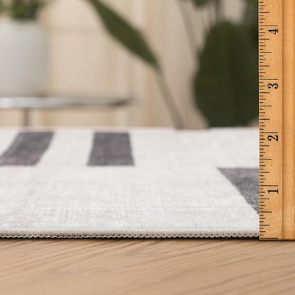 ReaLife Rugs Machine Washable Area Rug Runner - Living Room Bedroom Bathroom Kitchen Entryway Office -Non-Slip Baking Low Pile Stain Resistant Premium - Modern Geometric - Loki-Beige & Black 2'6" x 8'