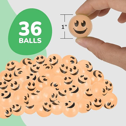 ArtCreativity Glow in the Dark Orange Smiley Face Bouncing Balls - Bulk Pack of 36 - 1 Inch High Bounce Bouncy Balls for Kids, Glowing Party Favors and Goodie Bag Fillers for Boys and Girls