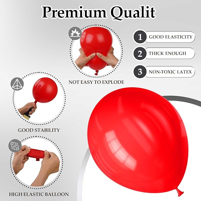 130PCS Red Balloons, Latex Balloons Different Sizes 18/12/10/5 Inch, Helium Balloons with Ribbon, Party Balloon Set for Birthday Wedding Graduation Anniversary Baby Shower Decorations.