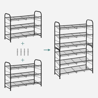 SONGMICS Shoe Rack, 3 Tier Shoe Organizer for Closet, Holds up to 12 Pairs of Shoes, Shoe Rack for Front Door Entrance, Metal Shoe Shelf with Adjustable Tilt Angle, for Entryway, Garage, Black