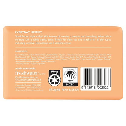 Freshwater Farm Australia Natural Soap Bar- Healing Sandalwood + Kunzea Oil 7oz x 8 Pack.Castile Natural Bar Soap/Body Soap Bars With Essential Oil For Sensitive Skin