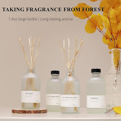 Vanilla Reed Diffuser, 7.4oz(220ml) Orange Blossom Black Pepper Amber Essential Oils, Air Freshener for Home with Willow Branches Decor, Long Lasting Fragrance for Bathroom, Office (1-Pack)