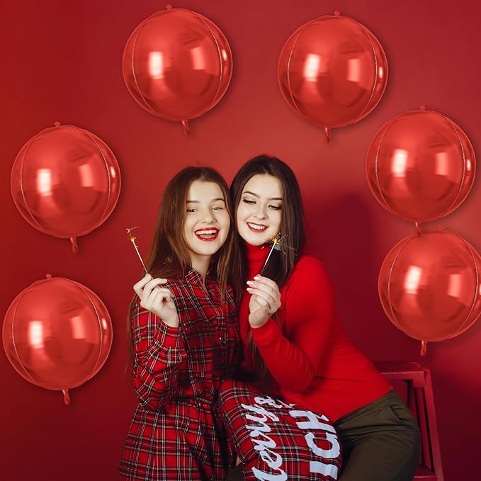 Red Round Foil Balloons 9 pcs,Red Giant 4D Round Balloons 22 Inch for Wedding Graduation Valentine's Birthday Party Decorations