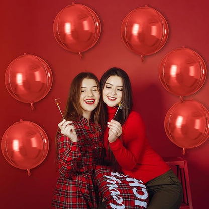 Red Round Foil Balloons 9 pcs,Red Giant 4D Round Balloons 22 Inch for Wedding Graduation Valentine's Birthday Party Decorations