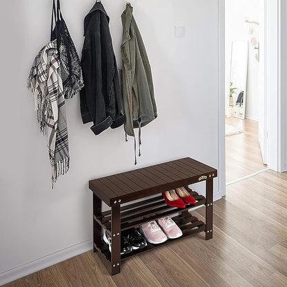 Homemaid Living Bamboo 3 Tier Shoe Rack Bench, Premium Shoe Organizer or Entryway Bench, Perfect for Shoe Cubby, Entry Bench, Bathroom Bench, Entryway Organizer, Hallway or Living Room(Brown)