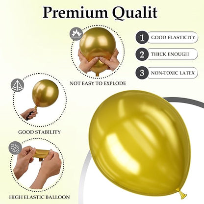 130PCS Metallic Gold Balloons, Latex Balloon Different Sizes 18/12/10/5 Inch, Helium Balloons with Ribbon, Party Balloon for Birthday Wedding Graduation Anniversary Baby Shower Decoration