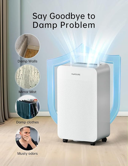 HUMSURE 4500 Sq. Ft 80 Pints Dehumidifier Equipped With Drainage Hose, Automatic Defrosting, for Basement, Home, Bathroom, Bedroom,24-Hour Timer Function