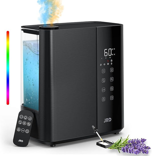 JRD Warm & Cool Mist Humidifiers for Bedroom 5L, Quiet Ultrasonic Air Humidifier Fast Symptom Relief, 50H Runtime, Oil Diffuser, 12H Timer, 7 Color Light for Large Room, Office, Baby, Plants-Black