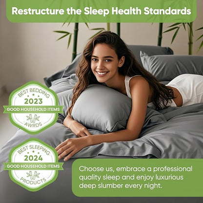 TWK Luxury Sheet Set, Genuine 100% Organic Viscose Derived from Bamboo, Cooling & Breathable, Silky Soft, Bedding Sheets & Pillowcases (Gray, California King)