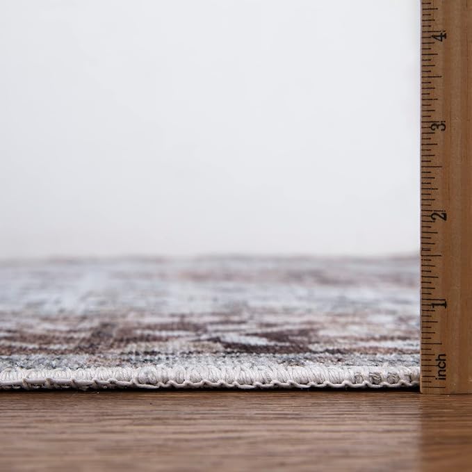 Bloom Rugs Caria Washable Non-Slip 7 ft Runner - Beige/Brown Traditional Runner for Entryway, Hallway, Bathroom, and Kitchen - Exact Size: 2'6" x 7'