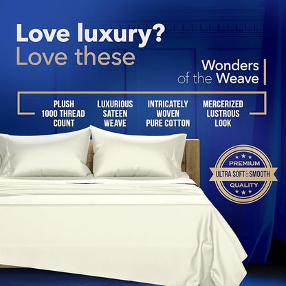 TEXAS LINEN CO. 100% Egyptian Cotton California King Sheet Set - 1000 Thread Count 4 PC Cal King Sheets, Soft, Cooling Extra Long Staple Luxury Hotel Bed Sheets - Fits Upto 18” Deep Pocket - Sand