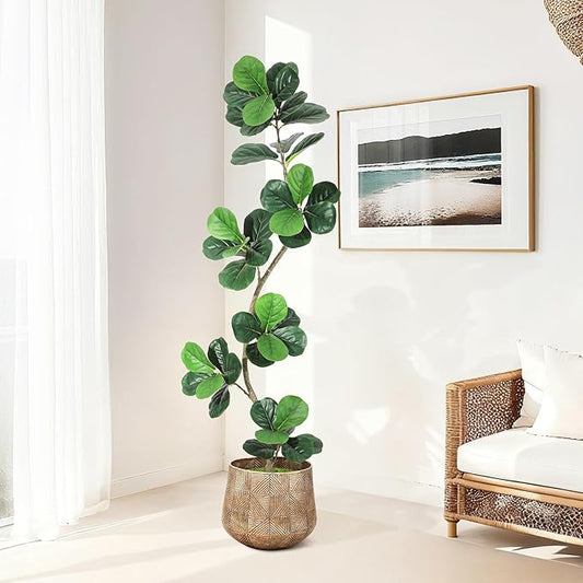 Garvee Fiddle Leaf Fig Tree 6ft Tall Artificial Tree with White Planter，Faux Floor Plant, Indoor Fake Plants for Home Office Decor