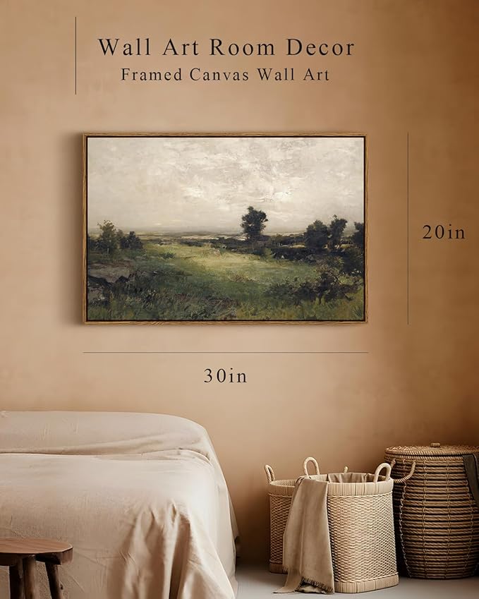 InSimSea Framed Canvas Wall Art Vintage Decor, Large Wall Art, Wild Field Landscape Painting Prints, Cottagecore Wall Decor for Living Room, Bedroom, Bathroom, Office Decorations, 20"x30"