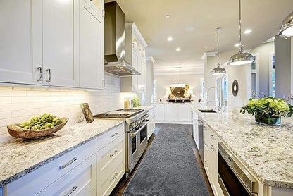 22 FT Long Non Slip Washable Carpet Runner Rug with Rubber Backing, Custom Floor Mat for Kitchen Hallway Stairs Bedroom Bathroom Entry, Scroll Anthracite Grey, Your Choice of Length