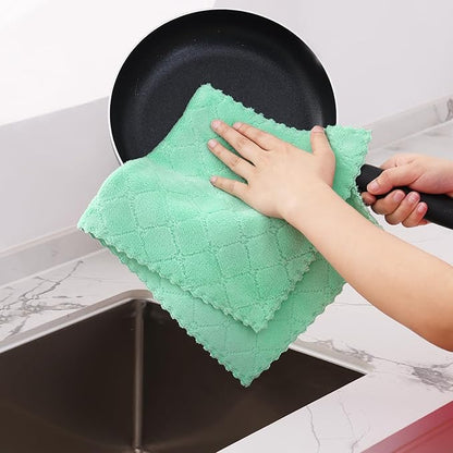 Homaxy 12 Pack Dish Towels for Kitchen (10 x 20 Inches, Green), Super Soft and Absorbent Coral Velvet Dish Cloths for Washing Dishes, Nonstick Oil Fast Drying Microfiber Cleaning Cloth