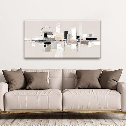 QSQ Abstract Canvas Art Wall Decor Black White Wall Art Painting Abstract Wall Decor Prints Grey Brown Minimalist Artwork Picture For Bedroom Kitchen Office Bathroom Home Wall Decoration 20" × 40"