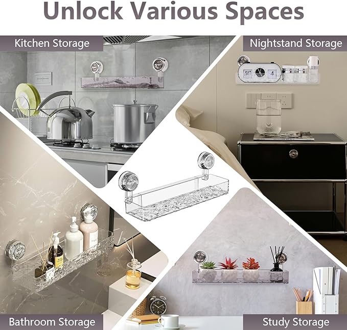 Corrugated Suction Cup Storage Holder,Movable Shower Shelf Suction Cup,Shower Caddy Large Organizer Bathroom,No-Drill Wall Mounted Bathroom Storage Rack Shelf(White)
