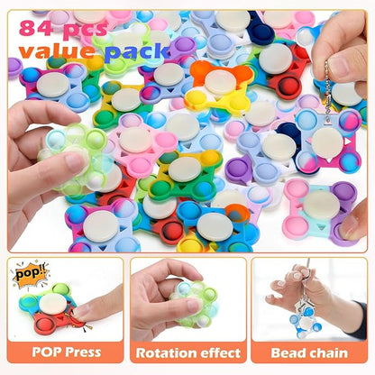 84 PCS Pop Fidget Spinners - Colorful Party Favors for Kids - Sensory Toys for Stress Relief and Anxiety - Classroom Prizes,Goodie Bag Stuffers,Birthday Gifts