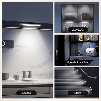 Under Cabinet Lighting, LED Magnetic Motion Activated Under Cabinet Lights, Rechargeable Closet Lights 2800mAh Battery Operated, Wireless Dimmable Under Counter Lights for Kitchen,Hallway 2 Pack