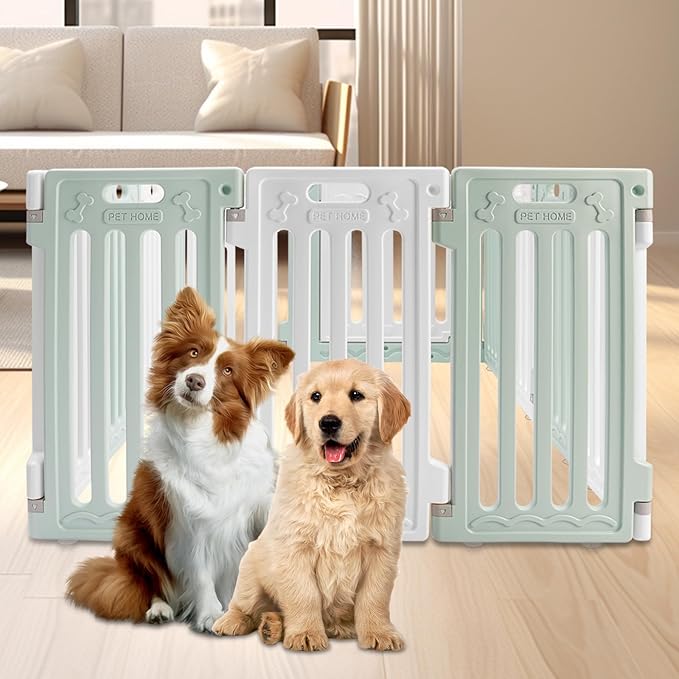 Dog Playpen with Door, 13 Panels Green Freestanding Pet Safety Fence, Removable & Stackable Pet Safety Fence or Small Dogs and Cats 53.54x40.55x25.6 in