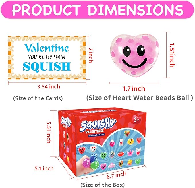 28 Pack Valentines Day Gifts for Kids, Valentines Squishy Stress Balls with Valentine Cards Classroom Prizes Exchange Gifts Prizes Valentines Day Gifts for Kids Boy Girl Valentine Party Favors