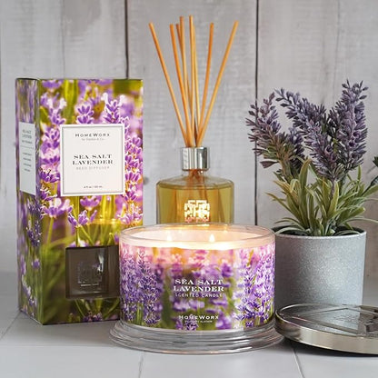 HomeWorx by SLATKIN + CO. Candle- Sea Salt Lavender, 18 oz. 4-Wick Premium Scented Candle - 30-55 Hours Burn Time