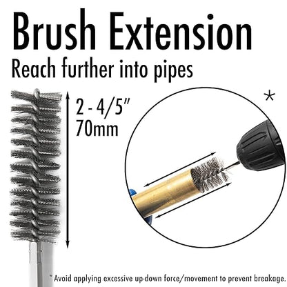 6pcs Extended Copper Tube Pipe Cleaner, 1/2” 3/4” 1” Pipe Cleaning Brush Set, Stainless Steel Wire Bore Brushes for Power Drill, 1/4 Inch Hex Shank