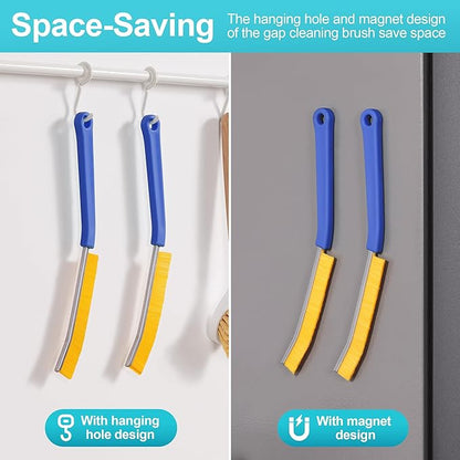 JOYMOOP 4 Pack Crevice Cleaning Brush, Blue Hard Bristle Grout Brush, House Cleaning Supplies, Magnetic Gap Cleaning Brush for Kitchen, Bathroom, Window, Toilet, Multifunctional Cleaning Tools