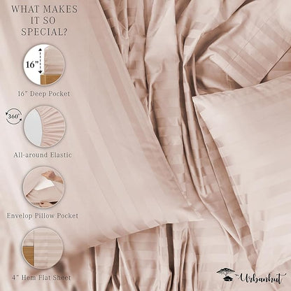 URBANHUT 800 Thread Count Egyptian Cotton Damask Striped King Size Sheets Set (4 Pc) - Ultra Soft & Smooth, Sateen Weave King Size Sheets, Luxury Hotel Sheets with 16" Deep Pocket - Blush Pink