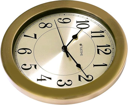 JUSTIME 8.5 inch Brushed Metal Water Resistant Wall Clock, Special for Small Space, Office, Boats, RV (WM86-BN-R Brushed Bronze)