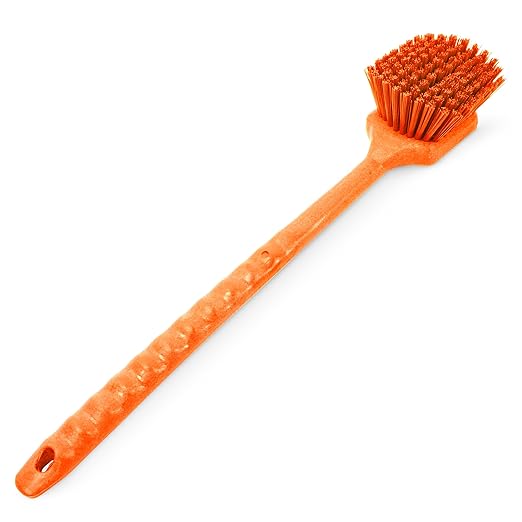 SPARTA 40501EC24 Plastic Large Scrub Brush, Kitchen Brush, Utility Brush With Long Handle For Cleaning, 20 Inches, Orange